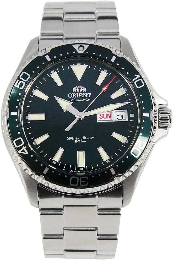 Orient Kamasu RA-AA0004E green dial automatic with steel bracelet, official product photo