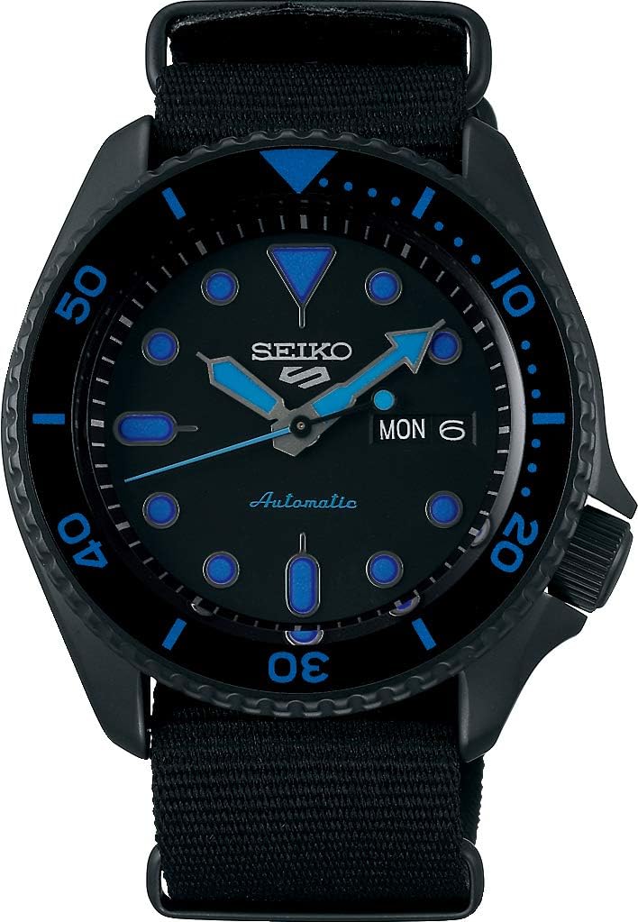Seiko 5 Sports SRPD81 black 42.5 mm automatic on a steel bracelet, official product photo
