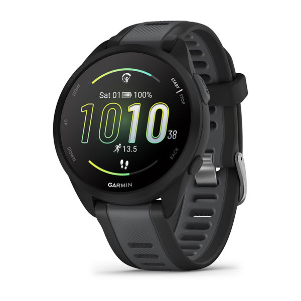 Garmin Forerunner 165 running smartwatch 43mm Black with AMOLED display and black silicone band